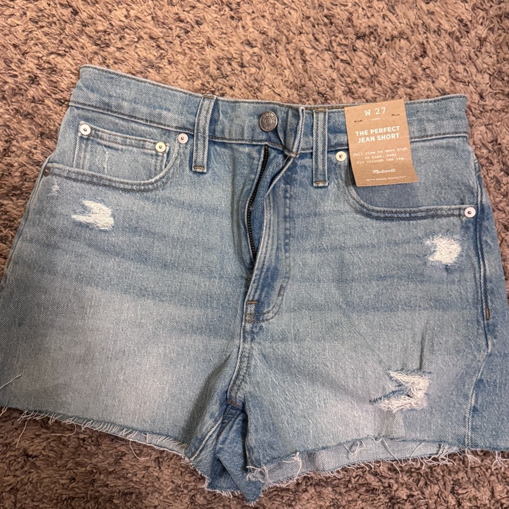 Madewell Light Blue Distressed Denim Shorts